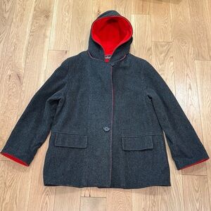 Vintage Mackintosh Wool Hooded Coat Gray Red Women’s Size 18 Made In USA jacket